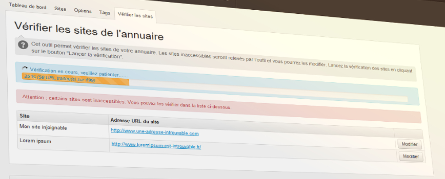 Annuaire verification des sites progess