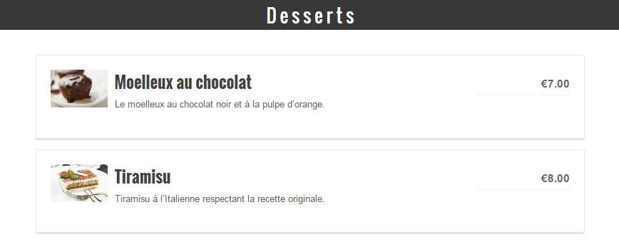 Dessert à la carte