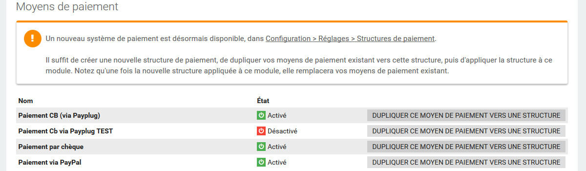 Dupliquer moyens de paiement