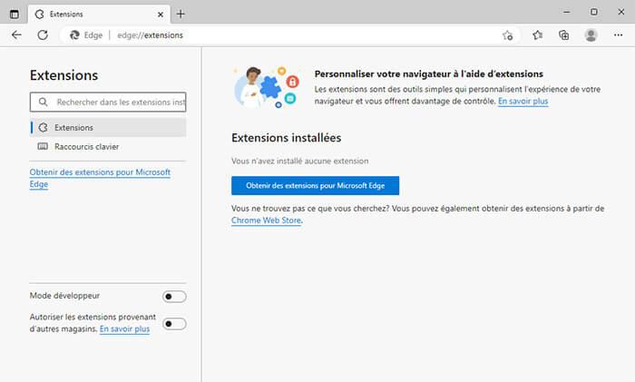 Edge navigateur extensions