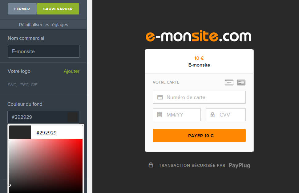 Personnaliser Payplug