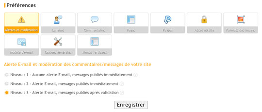 Configuration des préférences et paramètres du site