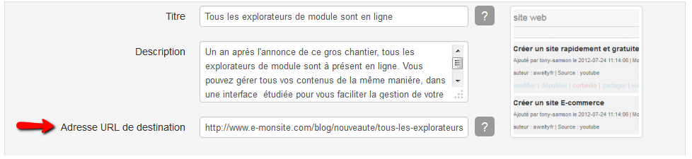 Copier et coller l'adresse URL de la page