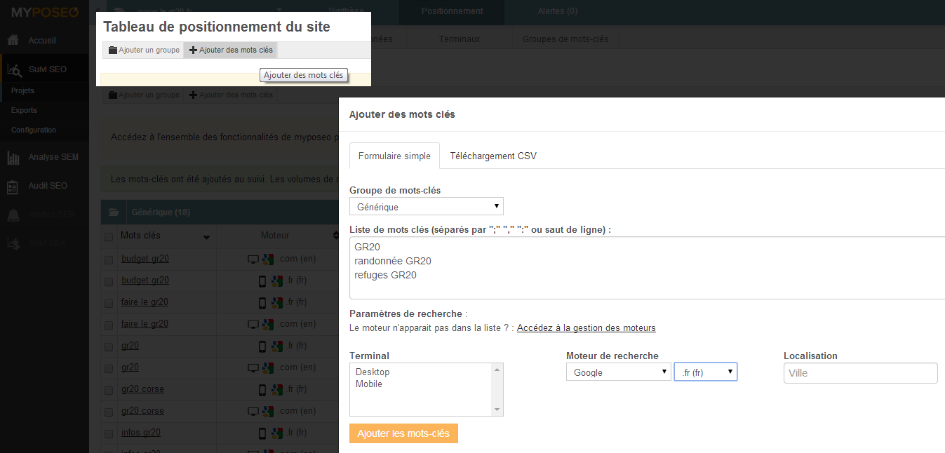 Ajouter des mots clés