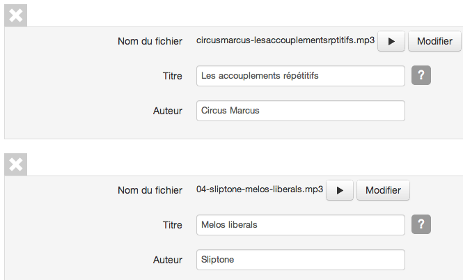Widget Playlist MP3 : liste des morceaux