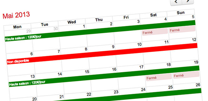 Calendrier de réservation de location