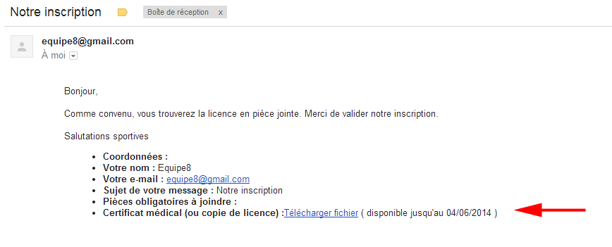 Recevoir la pièce jointe dans le mail