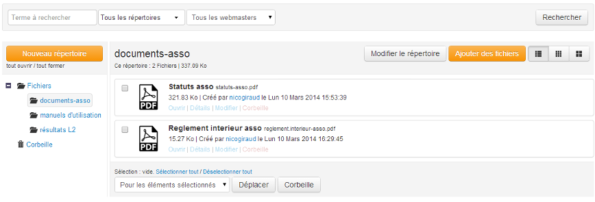 Espace de stockage fichiers