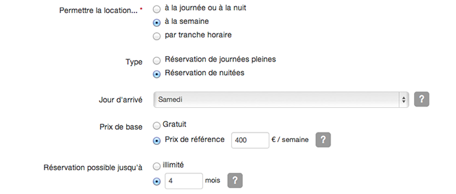 Formulaire de création de location sur le module de réservation