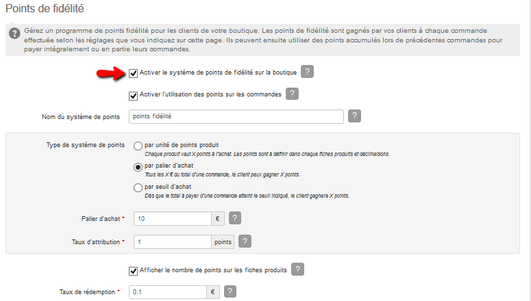 Activer les points