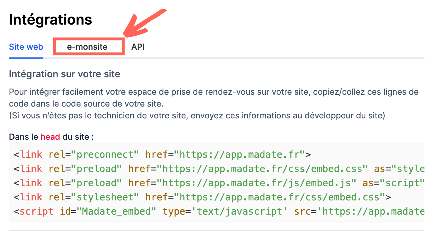 Integration emonsite madate