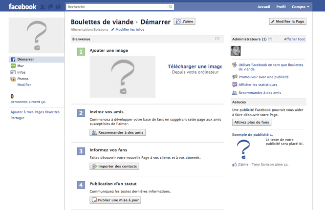 créer une page facebook