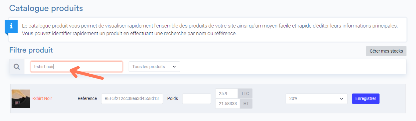 Recherche de produits par filtres