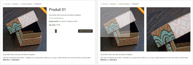 L'effet zoom du module Boutique