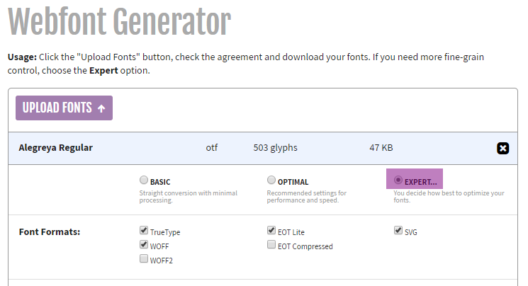 Utiliser le générateur de webfont